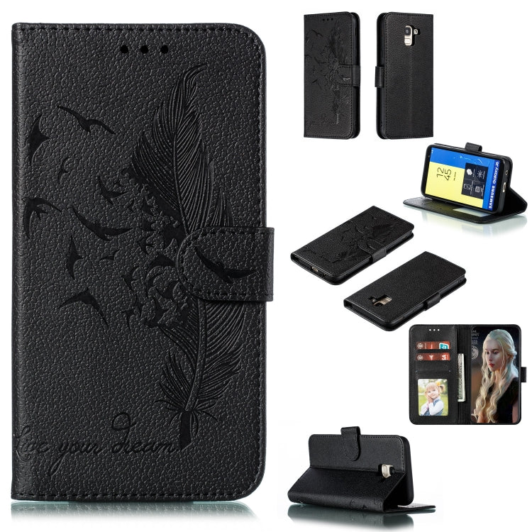 Feather Pattern Litchi Texture Horizontal Flip Leather Case with Wallet & Holder & Card Slots, For Galaxy J4+, For Galaxy J6+, For Galaxy J4 (2018), For Galaxy J6 (2018)