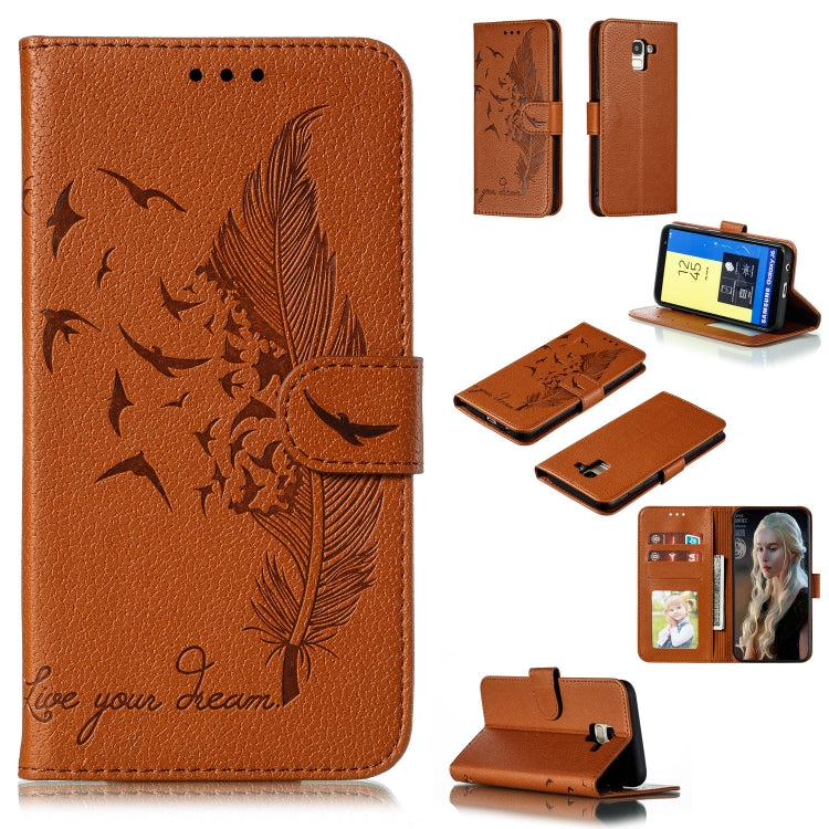 Feather Pattern Litchi Texture Horizontal Flip Leather Case with Wallet & Holder & Card Slots, For Galaxy J4+, For Galaxy J6+, For Galaxy J4 (2018), For Galaxy J6 (2018)