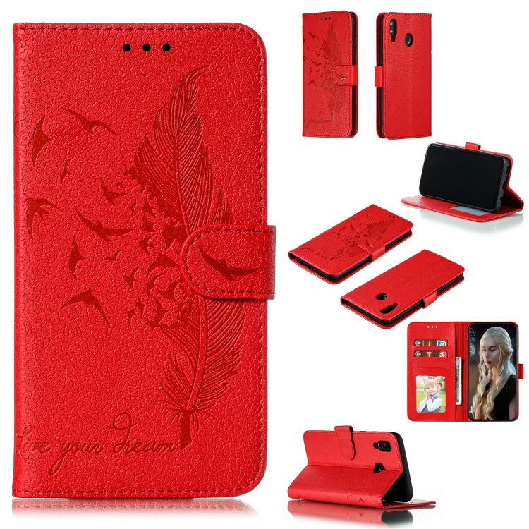 Feather Pattern Litchi Texture Horizontal Flip Leather Case with Wallet & Holder & Card Slots, For Galaxy M10, For Galaxy M20, For Galaxy M30, For Galaxy Note9