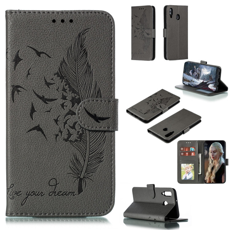 Feather Pattern Litchi Texture Horizontal Flip Leather Case with Wallet & Holder & Card Slots, For Galaxy M10, For Galaxy M20, For Galaxy M30, For Galaxy Note9