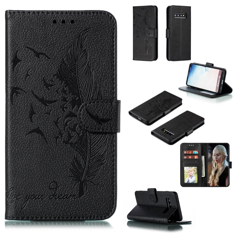Feather Pattern Litchi Texture Horizontal Flip Leather Case with Wallet & Holder & Card Slots, For Galaxy S10, For Galaxy S10 5G, For Galaxy S10e, For Galaxy S10+