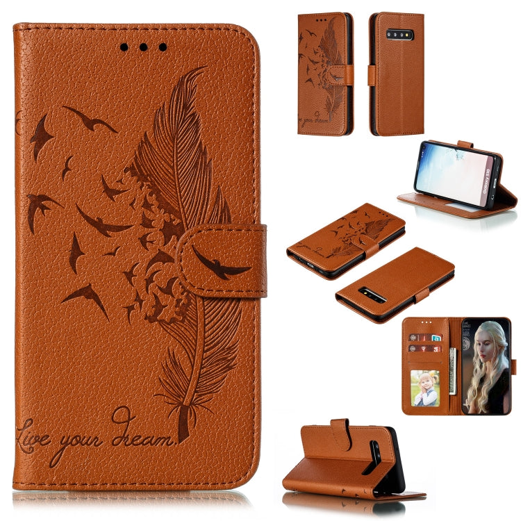 Feather Pattern Litchi Texture Horizontal Flip Leather Case with Wallet & Holder & Card Slots, For Galaxy S10, For Galaxy S10 5G, For Galaxy S10e, For Galaxy S10+