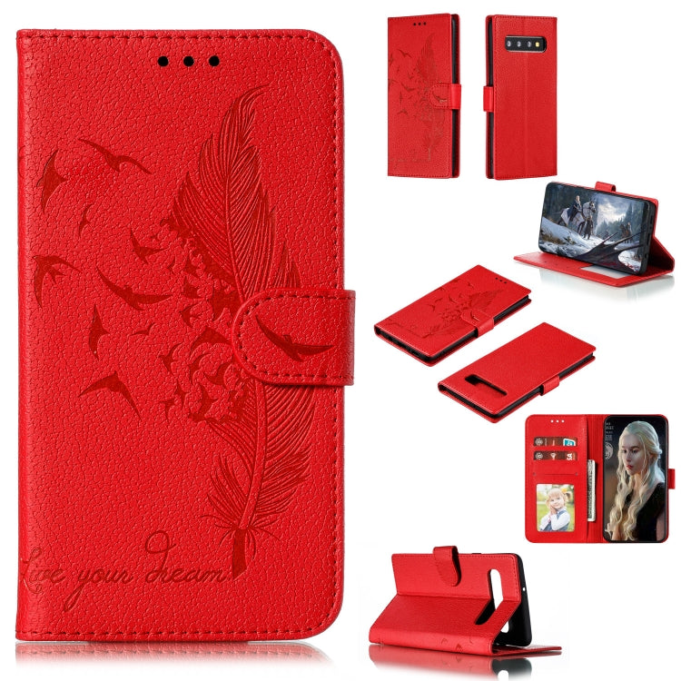 Feather Pattern Litchi Texture Horizontal Flip Leather Case with Wallet & Holder & Card Slots, For Galaxy S10, For Galaxy S10 5G, For Galaxy S10e, For Galaxy S10+