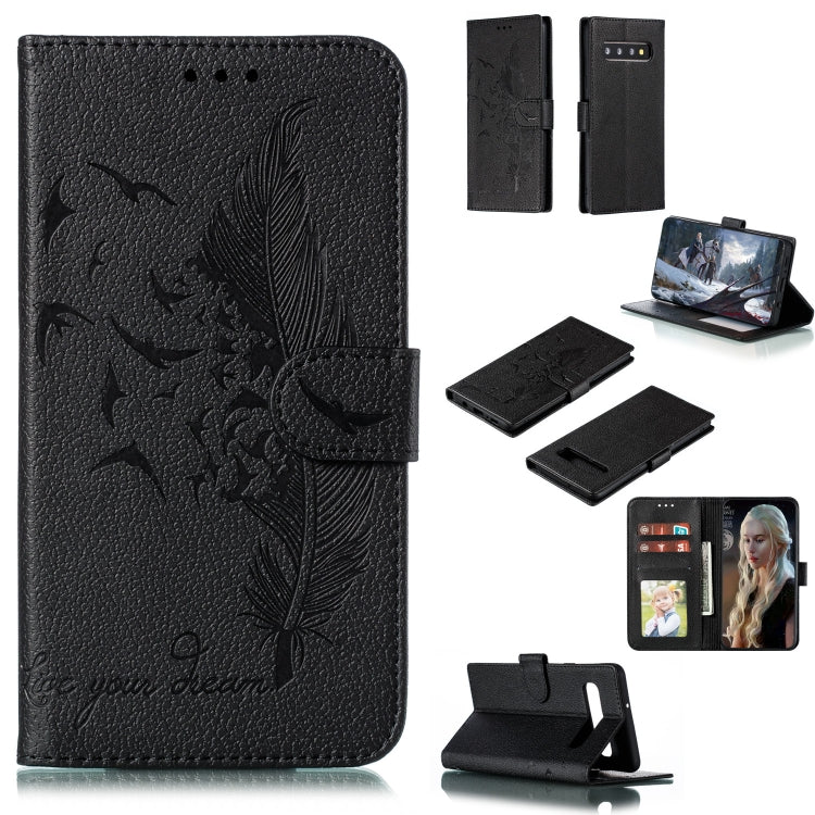 Feather Pattern Litchi Texture Horizontal Flip Leather Case with Wallet & Holder & Card Slots, For Galaxy S10, For Galaxy S10 5G, For Galaxy S10e, For Galaxy S10+