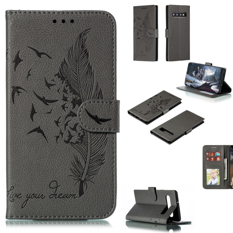 Feather Pattern Litchi Texture Horizontal Flip Leather Case with Wallet & Holder & Card Slots, For Galaxy S10, For Galaxy S10 5G, For Galaxy S10e, For Galaxy S10+