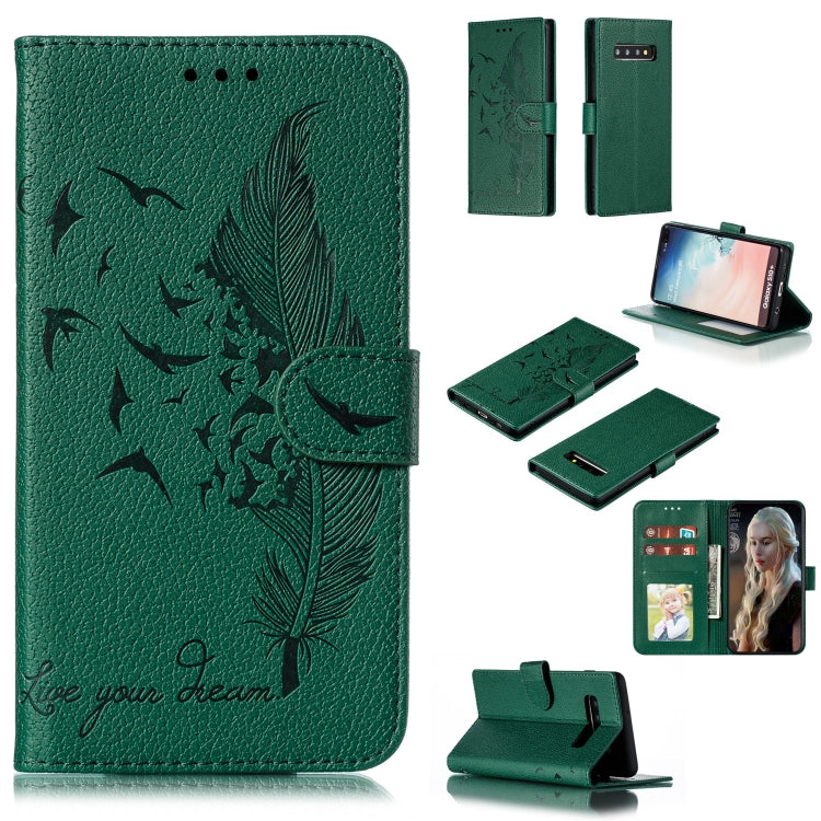 Feather Pattern Litchi Texture Horizontal Flip Leather Case with Wallet & Holder & Card Slots, For Galaxy S10, For Galaxy S10 5G, For Galaxy S10e, For Galaxy S10+