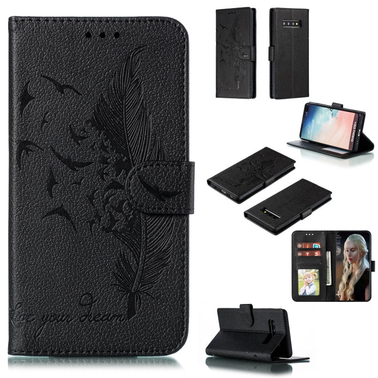 Feather Pattern Litchi Texture Horizontal Flip Leather Case with Wallet & Holder & Card Slots, For Galaxy S10, For Galaxy S10 5G, For Galaxy S10e, For Galaxy S10+