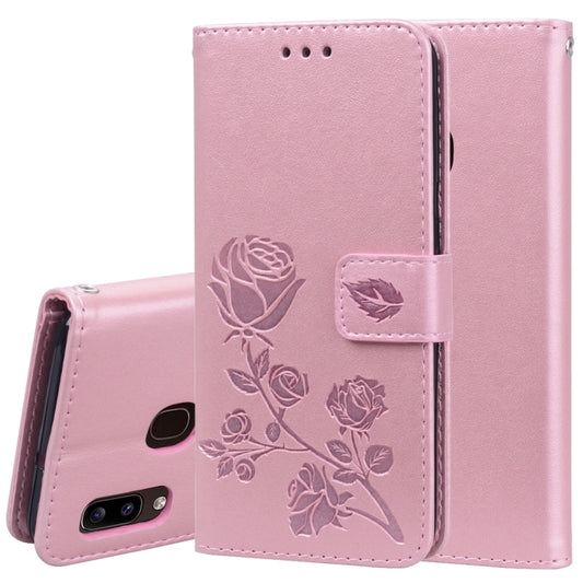 Rose pattern Galaxy A20e leather flip case with card slots and wallet holder