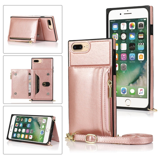 Square zipper wallet case with card slots and cross-body strap for iPhone SE, 7, 8, 11