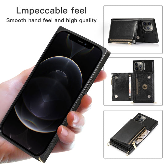 Front view of iPhone 12 Pro Max square case with functional zipper closure system