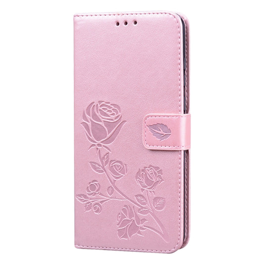 Galaxy A21s horizontal flip case featuring rose design, built-in holder and storage