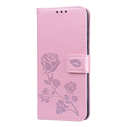 Horizontal wallet case featuring rose design and built-in card holder