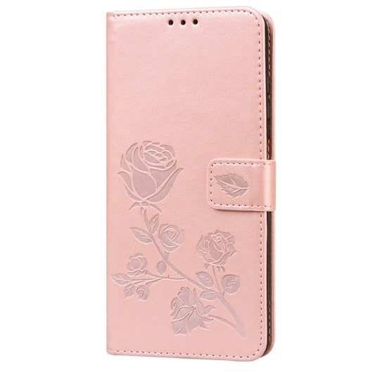 Horizontal flip design showing rose pattern on brown leather Poco X3 NFC case