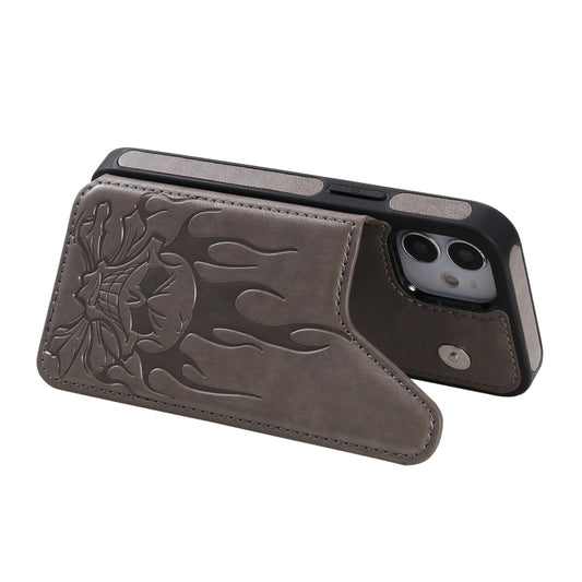 iPhone 12 mini wallet case with skull design and card slot storage