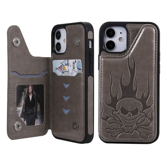 Skull embossed iPhone 12 mini protective case with card slots and wallet holder