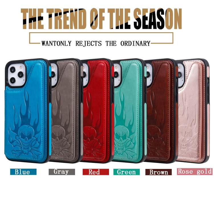 Skull Head Embossing Pattern Shockproof Protective Case with Holder & Card Slots & Wallet, For iPhone 12 mini, For iPhone 12 / 12 Pro, For iPhone 12 Pro Max