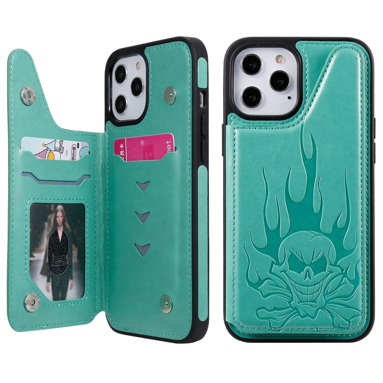 Skull Head Embossing Pattern Shockproof Protective Case with Holder & Card Slots & Wallet, For iPhone 12 mini, For iPhone 12 / 12 Pro, For iPhone 12 Pro Max