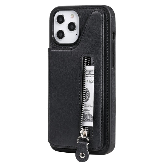 iPhone 12 Pro Max case with dual buckle zipper closure and shock-absorbing design