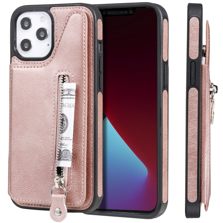 Solid Color Double Buckle Zipper Shockproof Protective Case, For iPhone 12 Pro Max