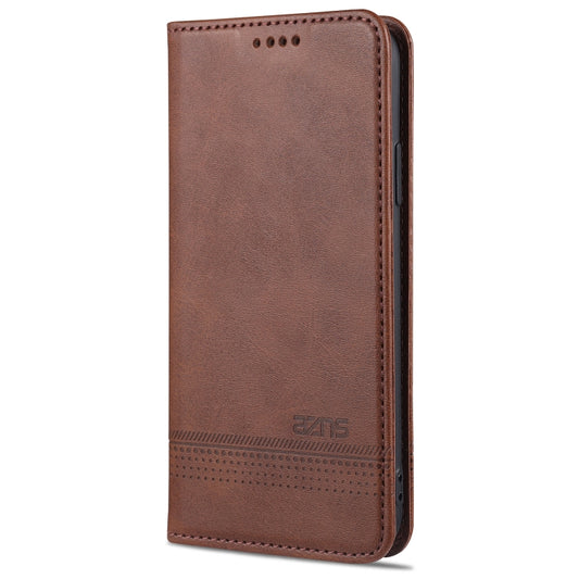 AZNS leather case front view showing textured calf material and magnetic closure for iPhone XR