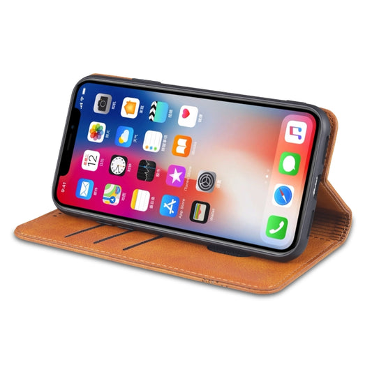 Calf texture leather case back side with horizontal flip magnetic closure for iPhone devices