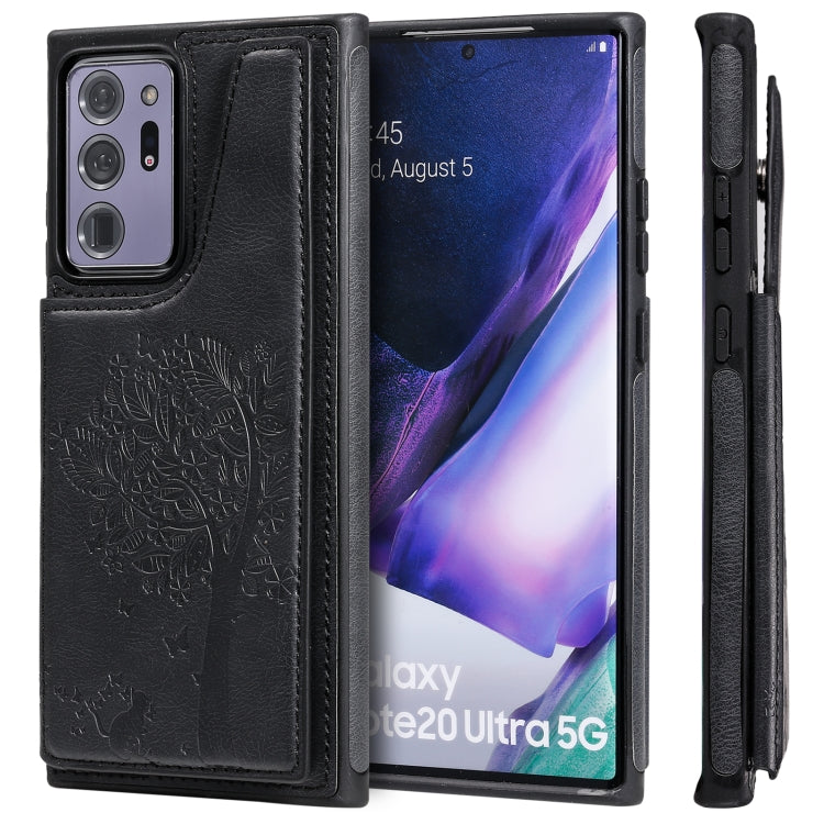 Cat Tree Embossing Pattern Shockproof Protective Case with Card Slots & Photo Frame & Holder, For Samsung Galaxy Note20 Ultra