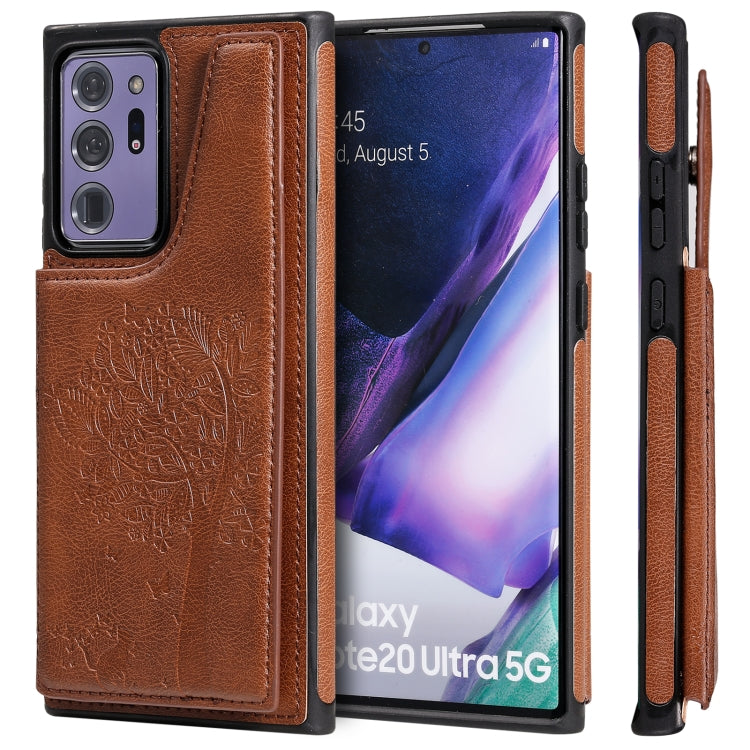 Cat Tree Embossing Pattern Shockproof Protective Case with Card Slots & Photo Frame & Holder, For Samsung Galaxy Note20 Ultra