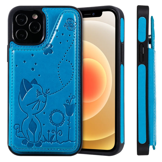 Cat bee embossed shockproof iPhone 12/12 Pro protective case with card slots and photo frame