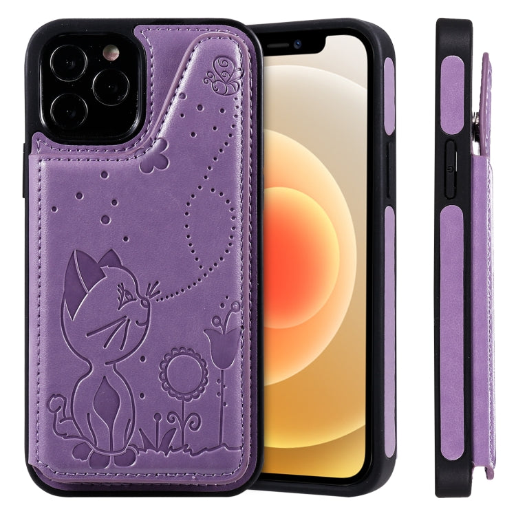 Cat Bee Embossing Pattern Shockproof Protective Case with Card Slots & Photo Frame, For iPhone 12 / 12 Pro, For iPhone 12 Pro Max