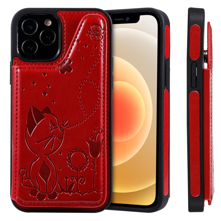Cat Bee Embossing Pattern Shockproof Protective Case with Card Slots & Photo Frame, For iPhone 12 / 12 Pro, For iPhone 12 Pro Max