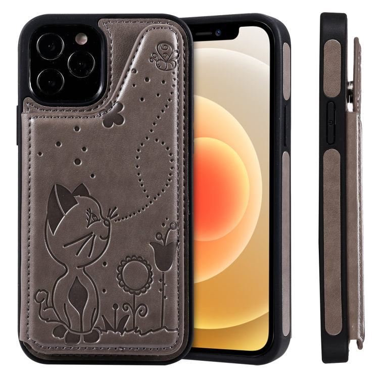 Cat Bee Embossing Pattern Shockproof Protective Case with Card Slots & Photo Frame, For iPhone 12 / 12 Pro, For iPhone 12 Pro Max