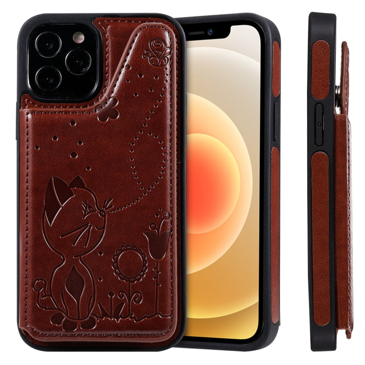 Cat Bee Embossing Pattern Shockproof Protective Case with Card Slots & Photo Frame, For iPhone 12 / 12 Pro, For iPhone 12 Pro Max