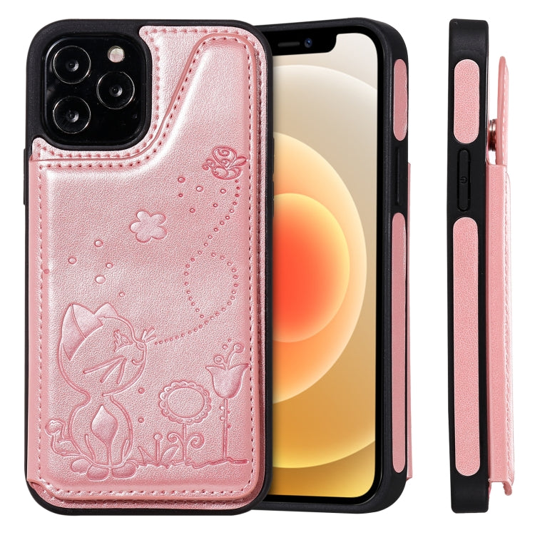 Cat Bee Embossing Pattern Shockproof Protective Case with Card Slots & Photo Frame, For iPhone 12 / 12 Pro, For iPhone 12 Pro Max
