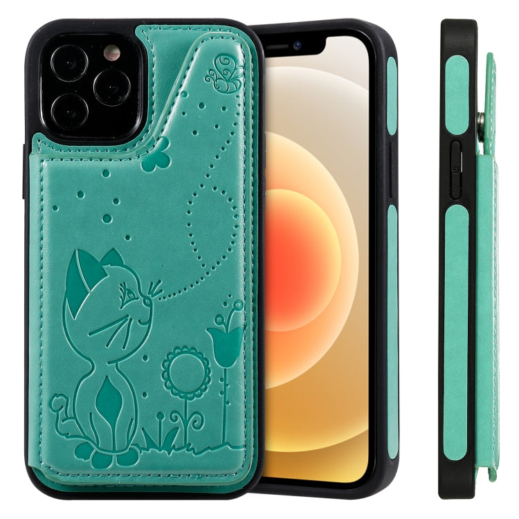 Cat Bee Embossing Pattern Shockproof Protective Case with Card Slots & Photo Frame, For iPhone 12 / 12 Pro, For iPhone 12 Pro Max
