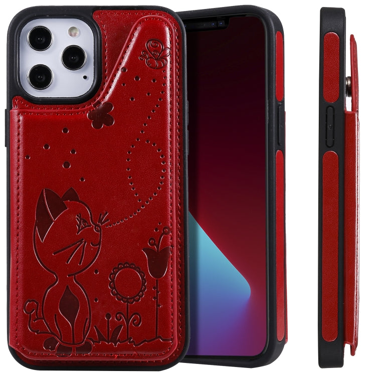 Cat Bee Embossing Pattern Shockproof Protective Case with Card Slots & Photo Frame, For iPhone 12 / 12 Pro, For iPhone 12 Pro Max