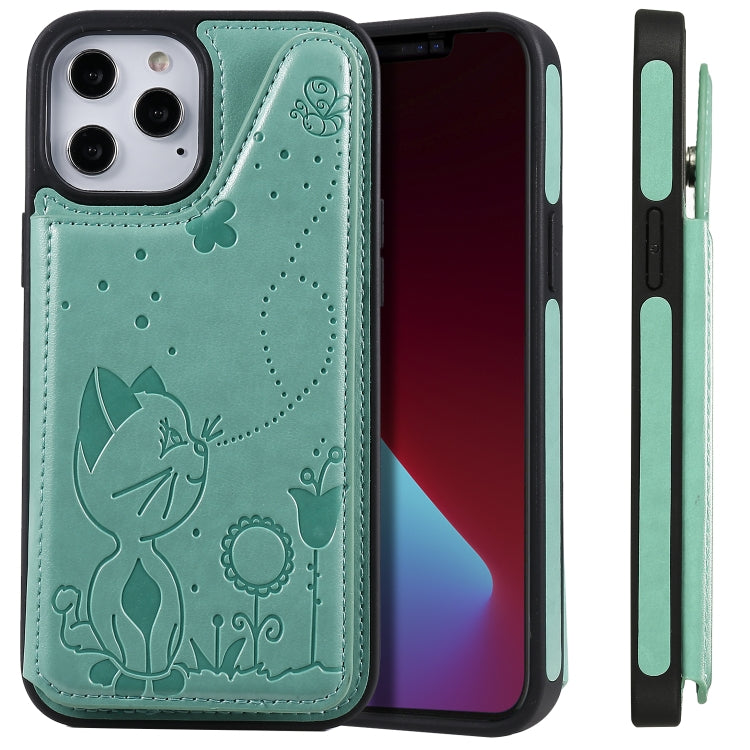 Cat Bee Embossing Pattern Shockproof Protective Case with Card Slots & Photo Frame, For iPhone 12 / 12 Pro, For iPhone 12 Pro Max
