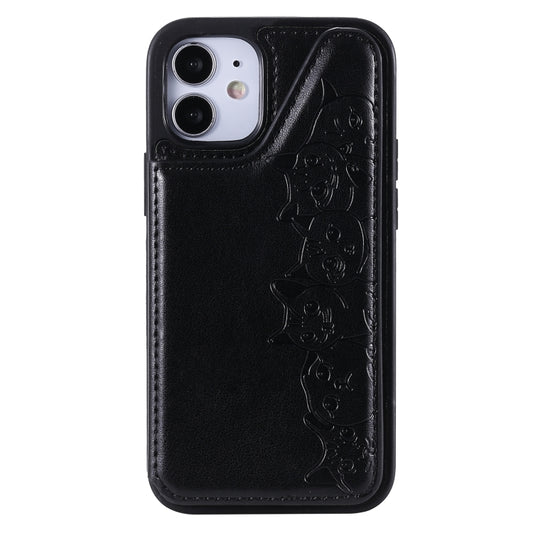 Embossed cat design case for iPhone 12 mini featuring dual card storage compartments