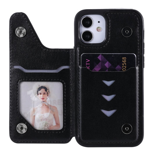 Protective iPhone 12 mini case with embossed feline pattern and functional card slot design