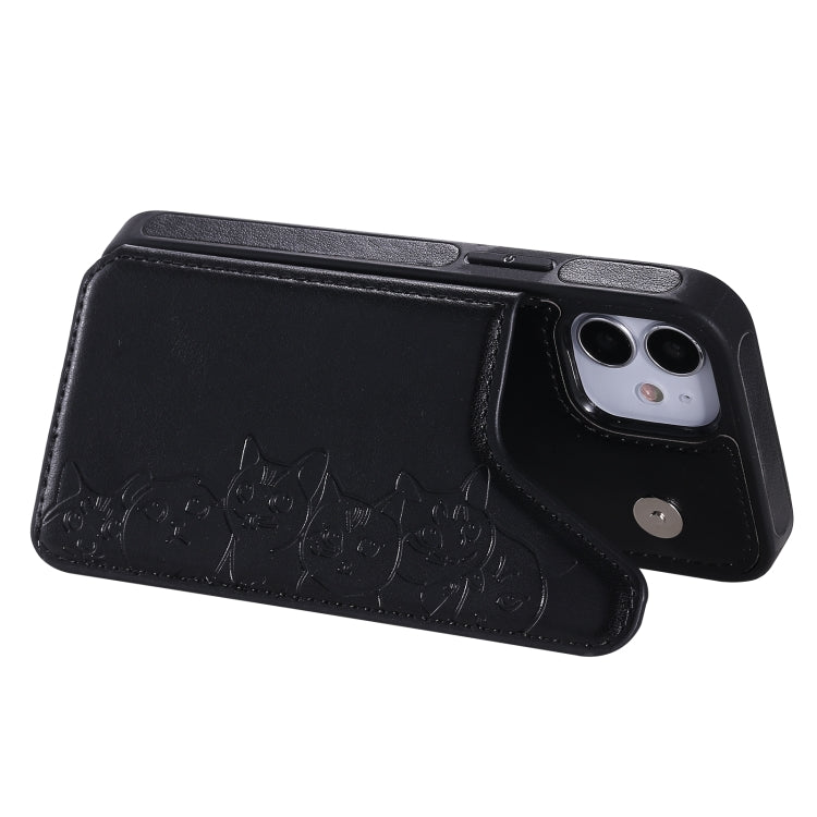 Six Cats Embossing Pattern Protective Case with Holder & Card Slots & Photo Frame, For iPhone 12 mini, For iPhone 12 / 12 Pro, For iPhone 12 Pro Max