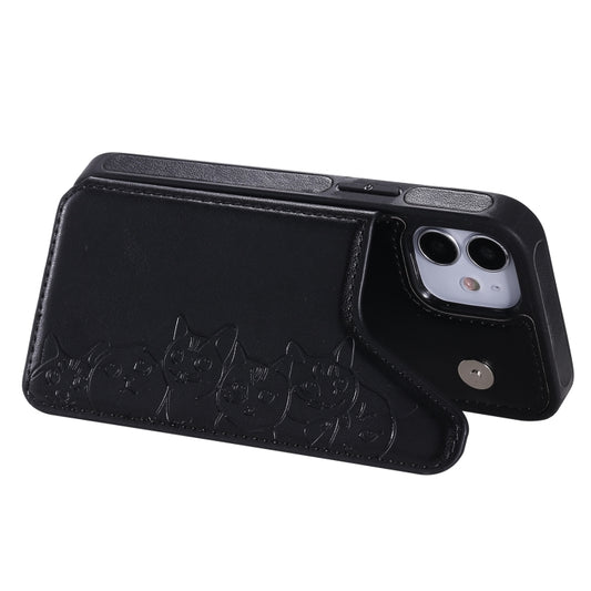 Six cat embossing pattern case for iPhone 12 mini with photo frame and secure card holders