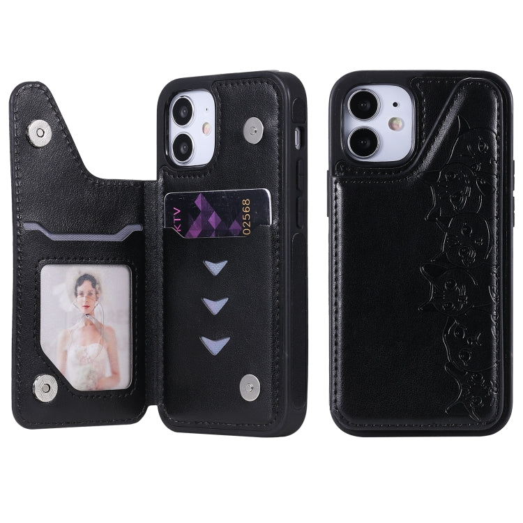 Six Cats Embossing Pattern Protective Case with Holder & Card Slots & Photo Frame, For iPhone 12 mini, For iPhone 12 / 12 Pro, For iPhone 12 Pro Max
