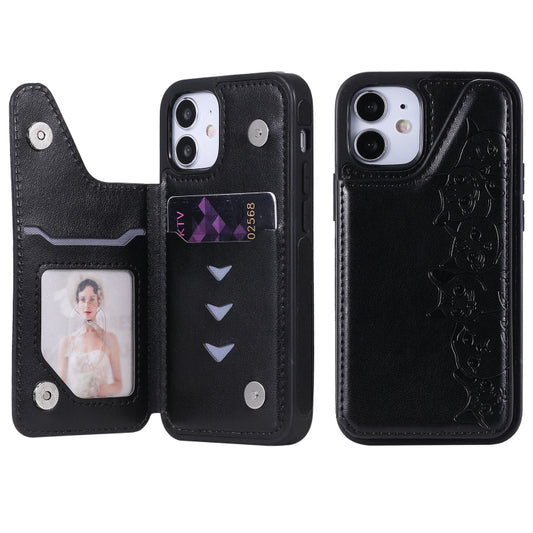 Six cats embossed pattern iPhone 12 mini protective case with card slots and photo frame holder