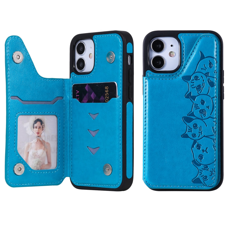 Six Cats Embossing Pattern Protective Case with Holder & Card Slots & Photo Frame, For iPhone 12 mini, For iPhone 12 / 12 Pro, For iPhone 12 Pro Max