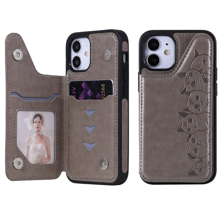 Six Cats Embossing Pattern Protective Case with Holder & Card Slots & Photo Frame, For iPhone 12 mini, For iPhone 12 / 12 Pro, For iPhone 12 Pro Max