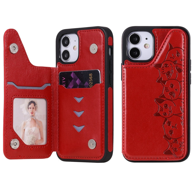 Six Cats Embossing Pattern Protective Case with Holder & Card Slots & Photo Frame, For iPhone 12 mini, For iPhone 12 / 12 Pro, For iPhone 12 Pro Max