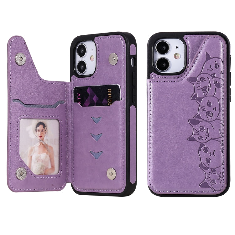 Six Cats Embossing Pattern Protective Case with Holder & Card Slots & Photo Frame, For iPhone 12 mini, For iPhone 12 / 12 Pro, For iPhone 12 Pro Max