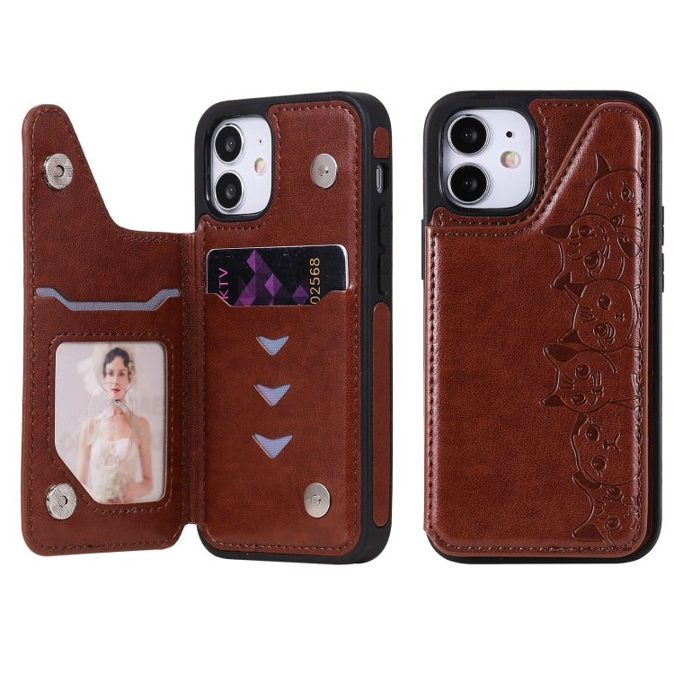 Six Cats Embossing Pattern Protective Case with Holder & Card Slots & Photo Frame, For iPhone 12 mini, For iPhone 12 / 12 Pro, For iPhone 12 Pro Max