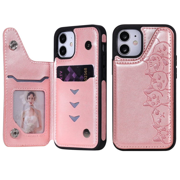 Six Cats Embossing Pattern Protective Case with Holder & Card Slots & Photo Frame, For iPhone 12 mini, For iPhone 12 / 12 Pro, For iPhone 12 Pro Max