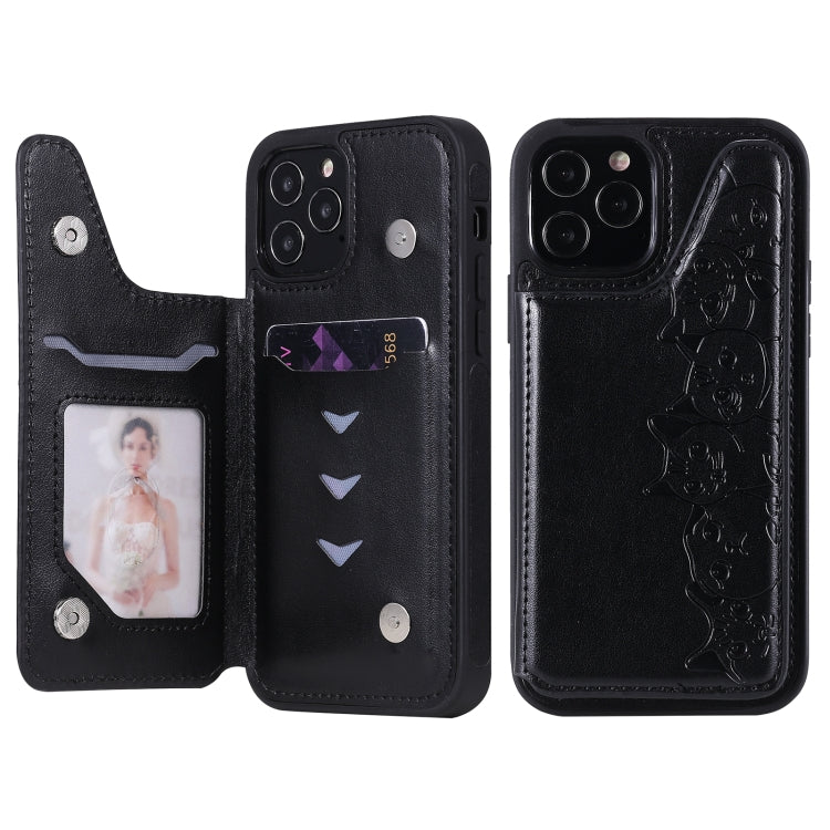 Six Cats Embossing Pattern Protective Case with Holder & Card Slots & Photo Frame, For iPhone 12 mini, For iPhone 12 / 12 Pro, For iPhone 12 Pro Max