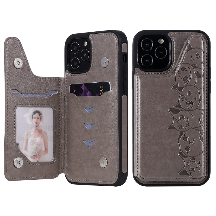 Six Cats Embossing Pattern Protective Case with Holder & Card Slots & Photo Frame, For iPhone 12 mini, For iPhone 12 / 12 Pro, For iPhone 12 Pro Max